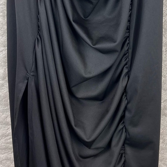 Slinky Black Ruched Dress Cowl Neck Maxi Medium Adjustable Spaghetti Straps - Picture 6 of 16